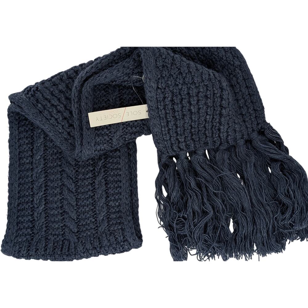 Sole Society Chunky Ribbed Scarf Cable Knit Fringed Hem - Picture 6 of 9